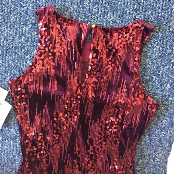 NWT Wine Colored Sequence Dress - Picture 3 of 7